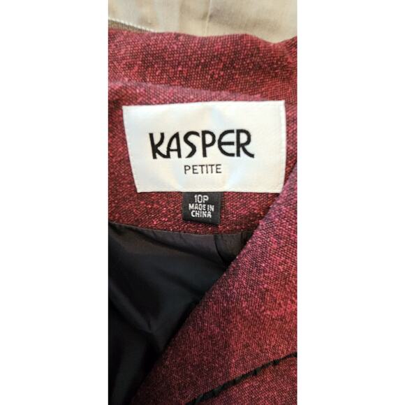 KASPER Petite Tweed Maroon Red 2 Pcs Skirt Jacket‎ Suit Set Career Church Sz 10P - Picture 8 of 9